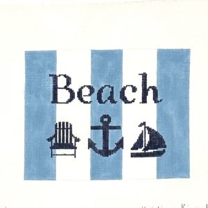 Beach with Adirondack chair, anchor, and sailboat - Navy, Pale Blue, White - 18