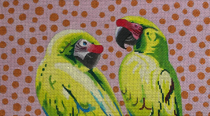 Green Parrot Pals on Pink with Orange Polka Dots