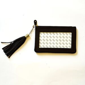 Lamb Skin Zip Pouch w Detachable Tassel - Brown