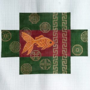 Goldfish on Maroon & Green with Gold Brick