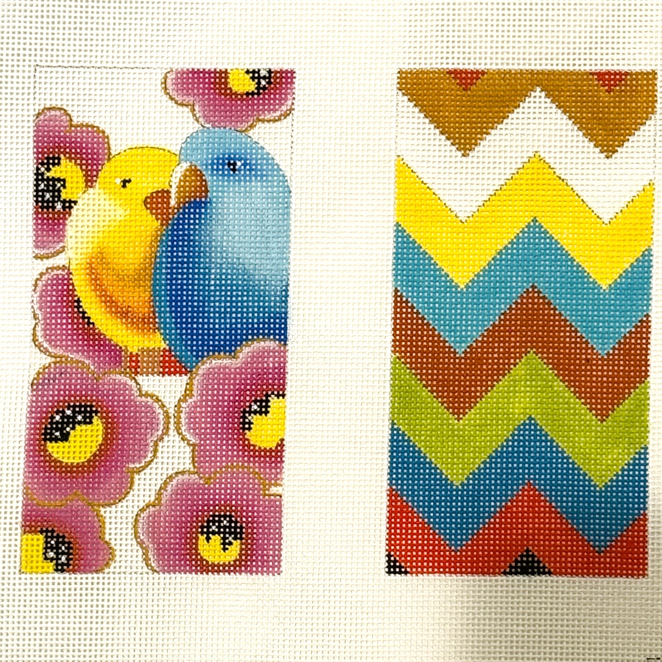 Two Birds on Flowers with Zig Zag Two-Sided Eyeglass Case
