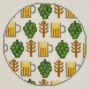 Green Heart Needlepoint: Beer Round Coaster