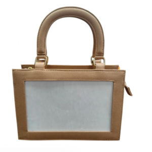 Needlepoint Self-Finishing Vegan Leather Purse in Camel